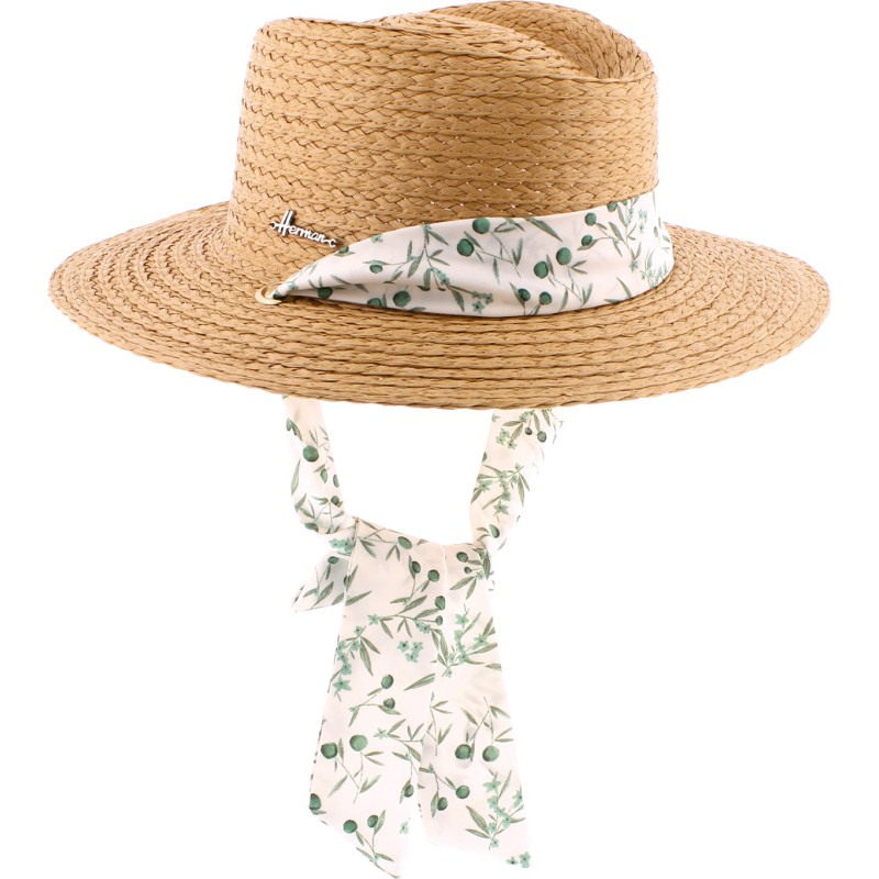 Chapeau en paille raphia avec foulard amovible et cordon de serrage in Chapeau en paille raphia avec foulard amovible et cordon de serrage in