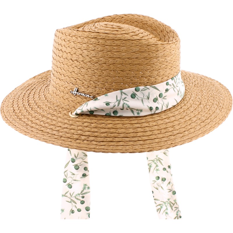 Chapeau en paille raphia avec foulard amovible et cordon de serrage in Chapeau en paille raphia avec foulard amovible et cordon de serrage in
