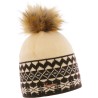 BONNET ROND BICOLORE AVEC JACQUARD ET POMPON FAUSSE FOURRURE DOUBLE EN