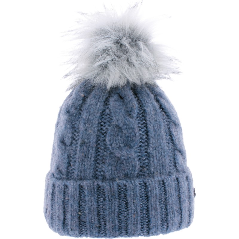 Heathered women's twisted beanie with faux fur pompom Heathered women's twisted beanie with faux fur pompom
