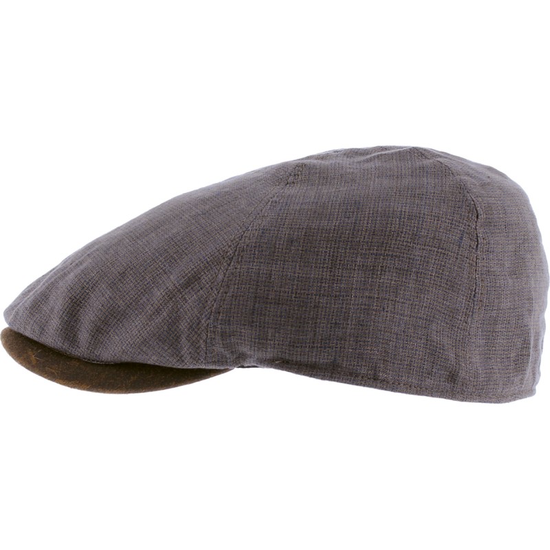 Casquette plate unie en lin avec sous visière en faux cuir.