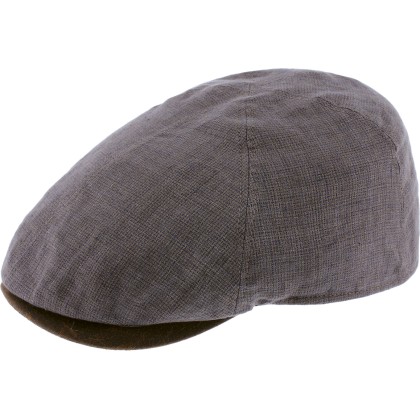 Plain color linen  flat cap with pu leather under the peak.