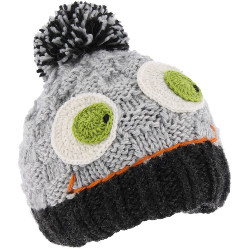 Bonnet monster multicolore en maille tricoté main avec pompon multicol