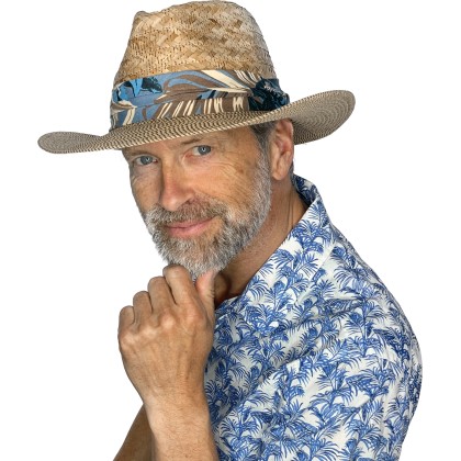 Chapeau grand bord avec la calotte en paille naturelle et le bord en p