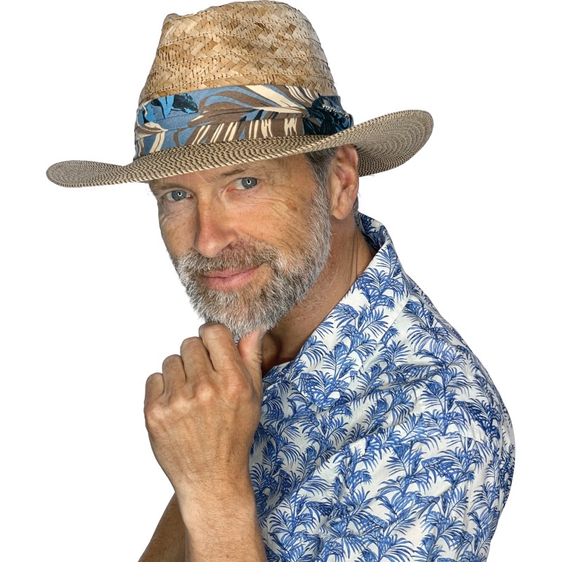 Chapeau grand bord avec la calotte en paille naturelle et le bord en p Chapeau grand bord avec la calotte en paille naturelle et le bord en p