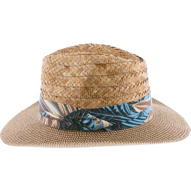 Chapeau grand bord avec la calotte en paille naturelle et le bord en p Chapeau grand bord avec la calotte en paille naturelle et le bord en p