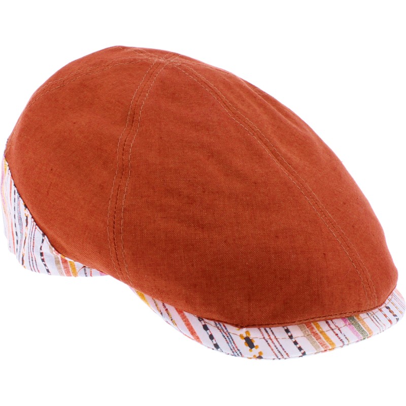 Plain color flat cap with pattern fabric on both side of the cap Plain color flat cap with pattern fabric on both side of the cap
