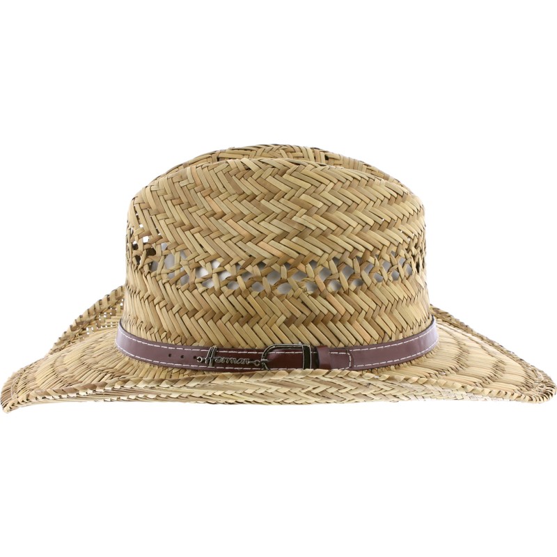 Chapeau cowboy en paille naturelle avec ceinture en faux cuir Chapeau cowboy en paille naturelle avec ceinture en faux cuir