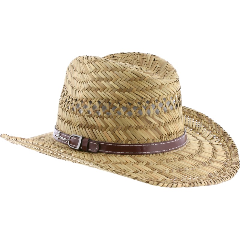 Chapeau cowboy en paille naturelle avec ceinture en faux cuir Chapeau cowboy en paille naturelle avec ceinture en faux cuir