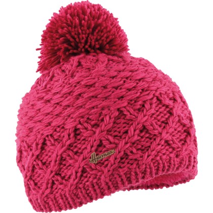 bonnet pompon en maille rose fuchsia
