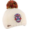 Bonnet uni en maille tricoté main  avec patch tête de mort et pompon e