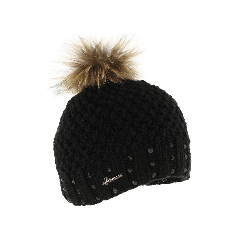 bonnet enfant pompon fausse fourrure et strass