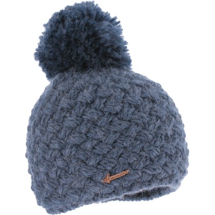 bonnet pompon hiver en maille coloris bleu denim