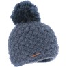 bonnet pompon hiver en maille coloris bleu denim