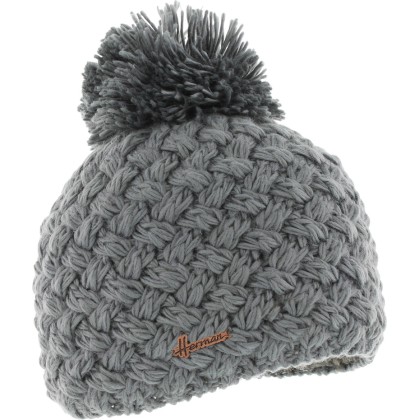 bonnet pompon en maille gris
