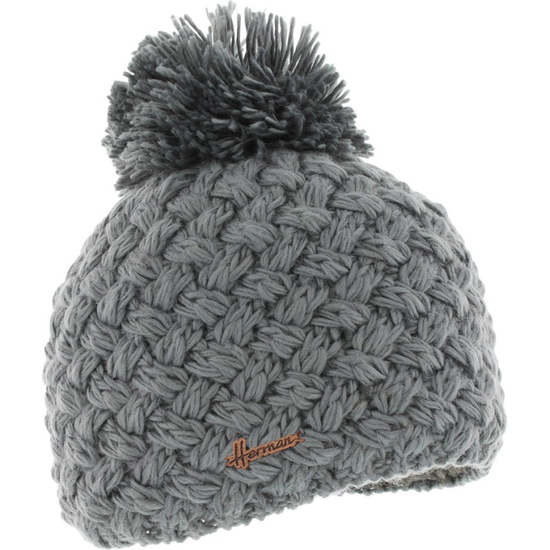 bonnet pompon en maille gris
