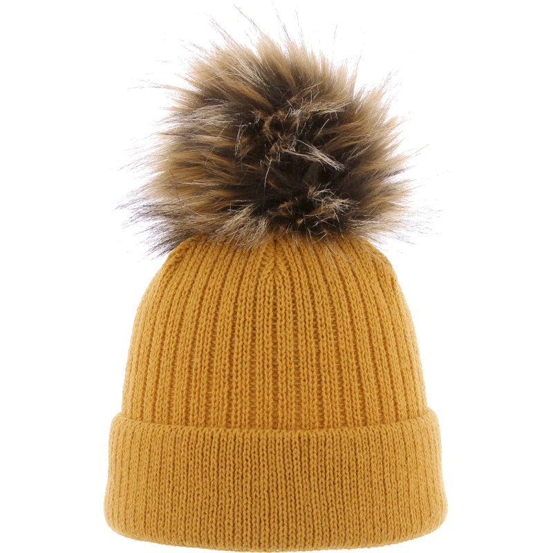 bonnet pompon fausse fourrure femme