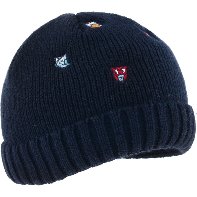 Bonnet uni en maille avec broderie doublé micro plush
