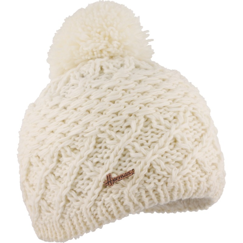 Bonnet tricot torsadé uni avec pompon doublé plush