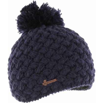 bonnet pompon en maille coloris marine