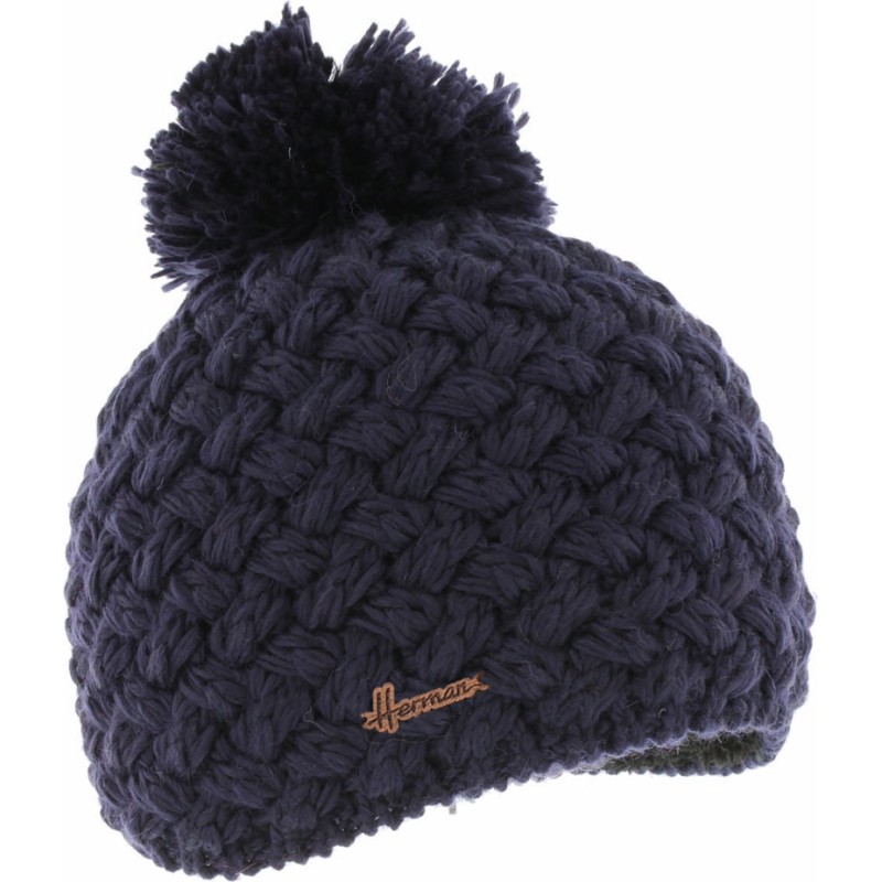 bonnet pompon en maille coloris marine