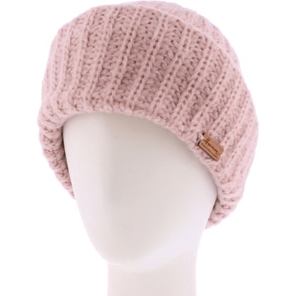 bonnet femme hiver en maille et revers coloris rose