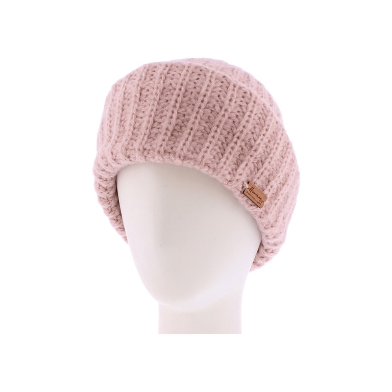 bonnet femme hiver en maille et revers coloris rose bonnet femme hiver en maille et revers coloris rose