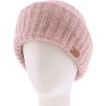 bonnet femme hiver en maille et revers coloris rose