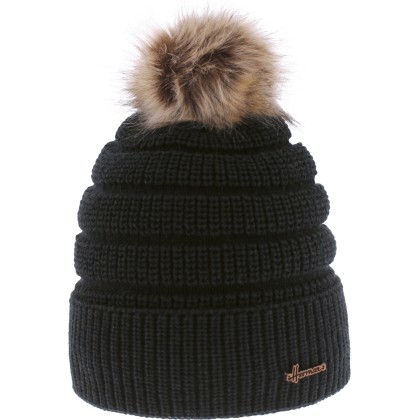 Bonnet enfant uni avec pompon en fausse fourrure doublé plush