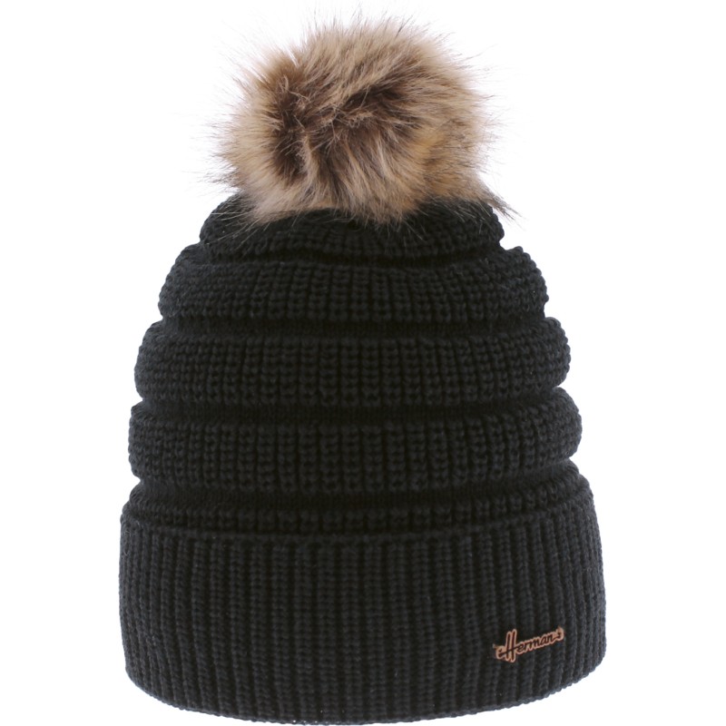 Bonnet enfant uni avec pompon en fausse fourrure doublé plush