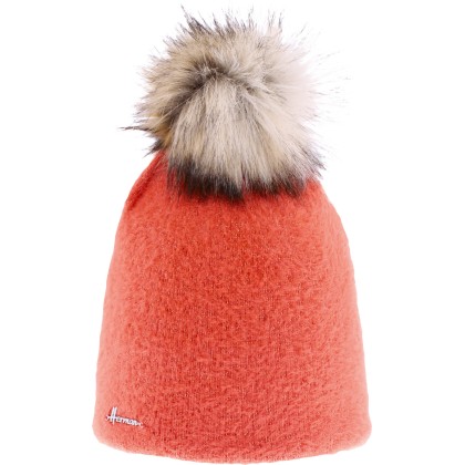 Very soft plain nylon hat with faux fur pompom