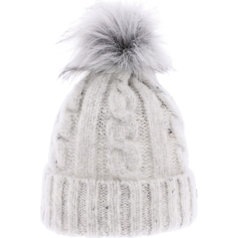 Heathered women's twisted beanie with faux fur pompom Heathered women's twisted beanie with faux fur pompom
