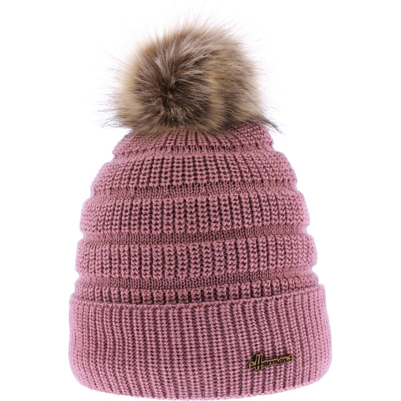 Bonnet enfant uni avec pompon en fausse fourrure doublé plush