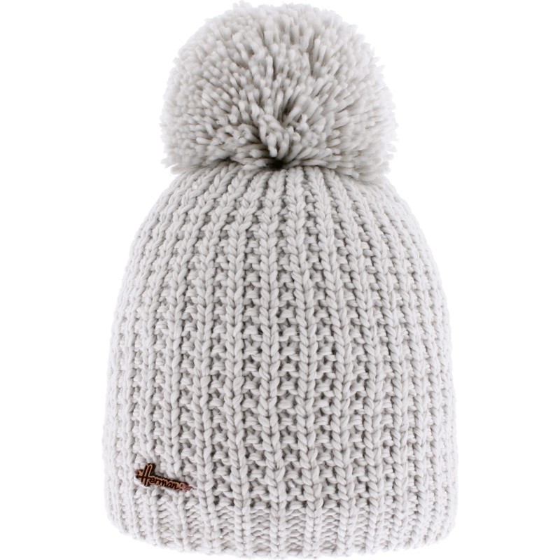 bonnet pompon en maille coloris gris