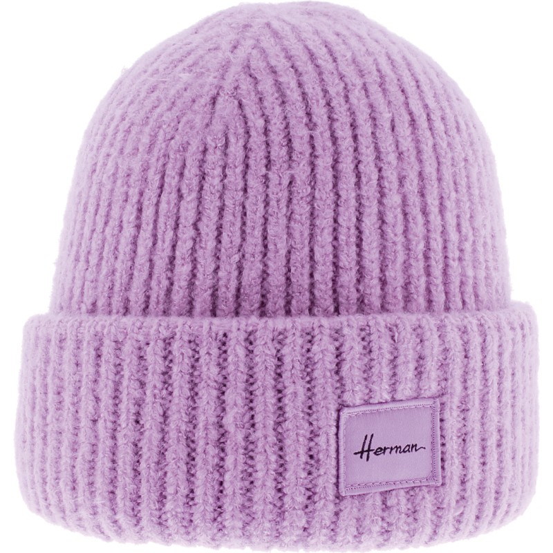 Bonnet adulte grosse maille uni avec badge et revers Bonnet adulte grosse maille uni avec badge et revers