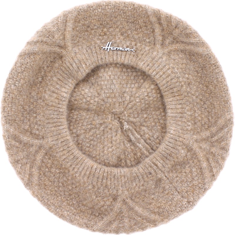 Women's beret in acrylic with a flower design on the top Women's beret in acrylic with a flower design on the top