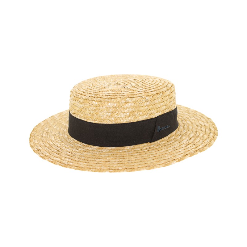 Canotier paille naturelle + gros grain noir