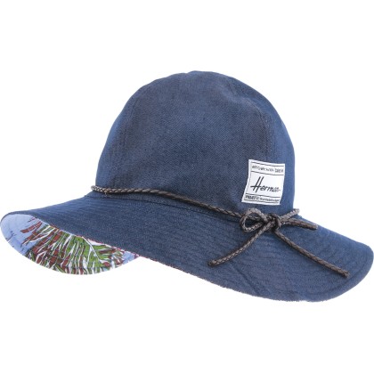 capeline chapeau femme en jean, tissu fleuri en dessous