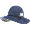 capeline chapeau femme en jean, tissu fleuri en dessous
