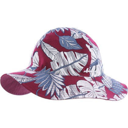 capeline chapeau femme tissu imprimé tropical, coloris bordeaux, protection soleil chapeau anti uv UPF50