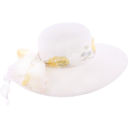 Paper braid floppy hat with scarf