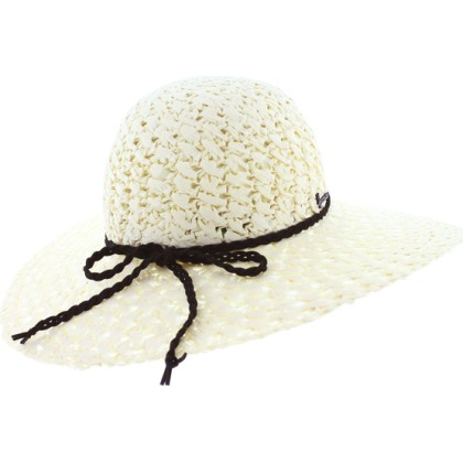 Capeline en paille papier unie avec fine ceinture tressée en faux cuir