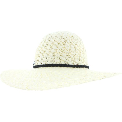 Capeline en paille papier unie avec fine ceinture tressée en faux cuir