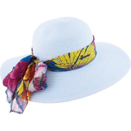 Paper braid floppy hat with scarf