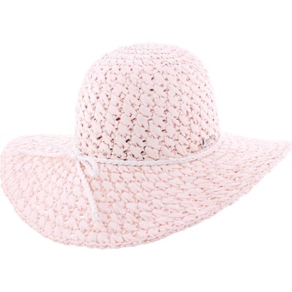 Capeline en paille papier unie avec fine ceinture tressée en faux cuir