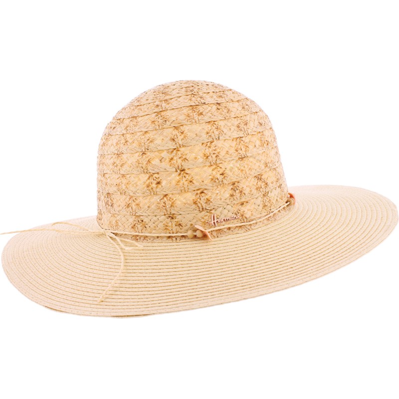 Capeline en paille papier cousue et raffia avec décorat